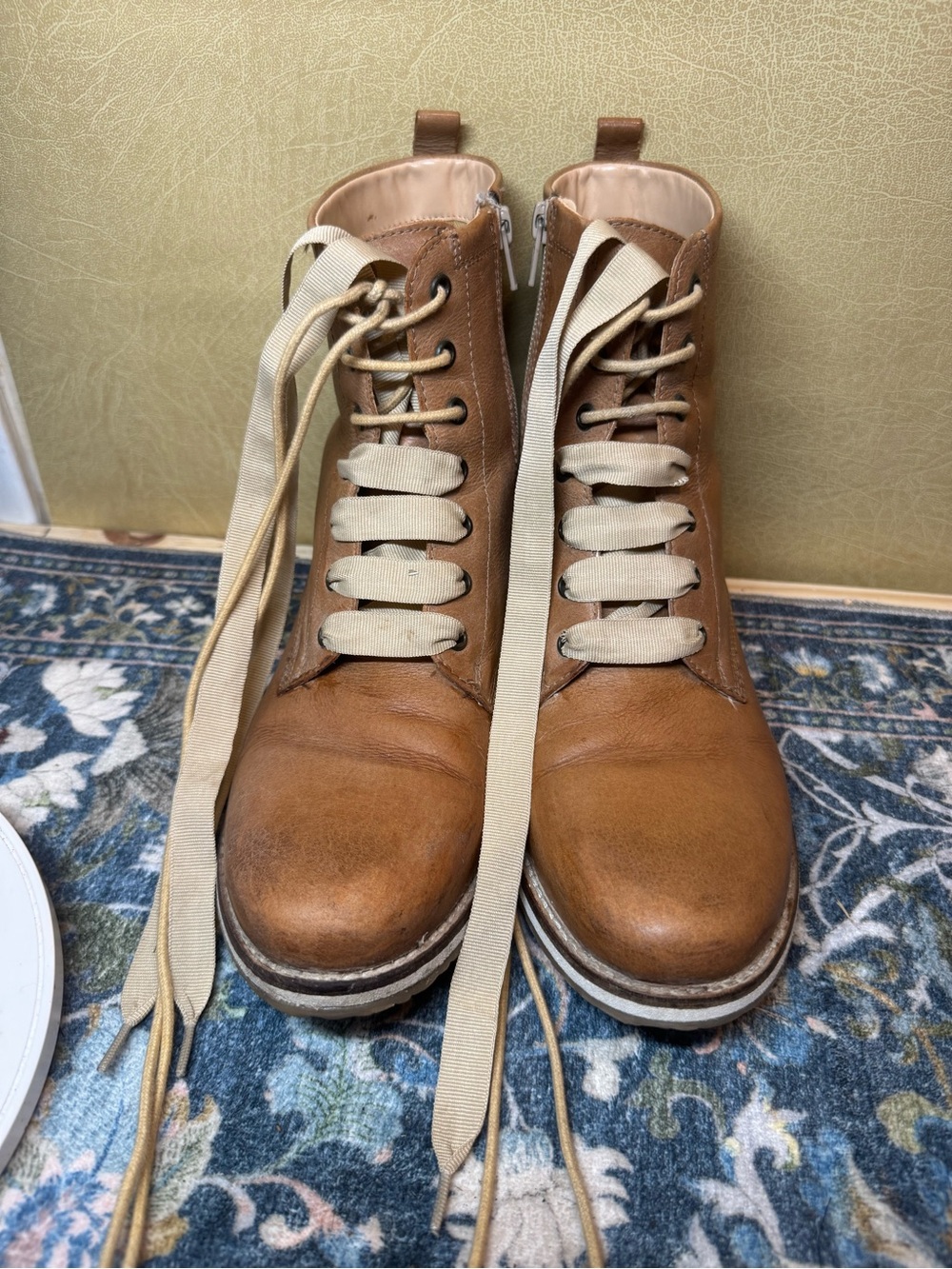 Crevo Freya Brown Lace-Up zip side Leather Ankle Boots